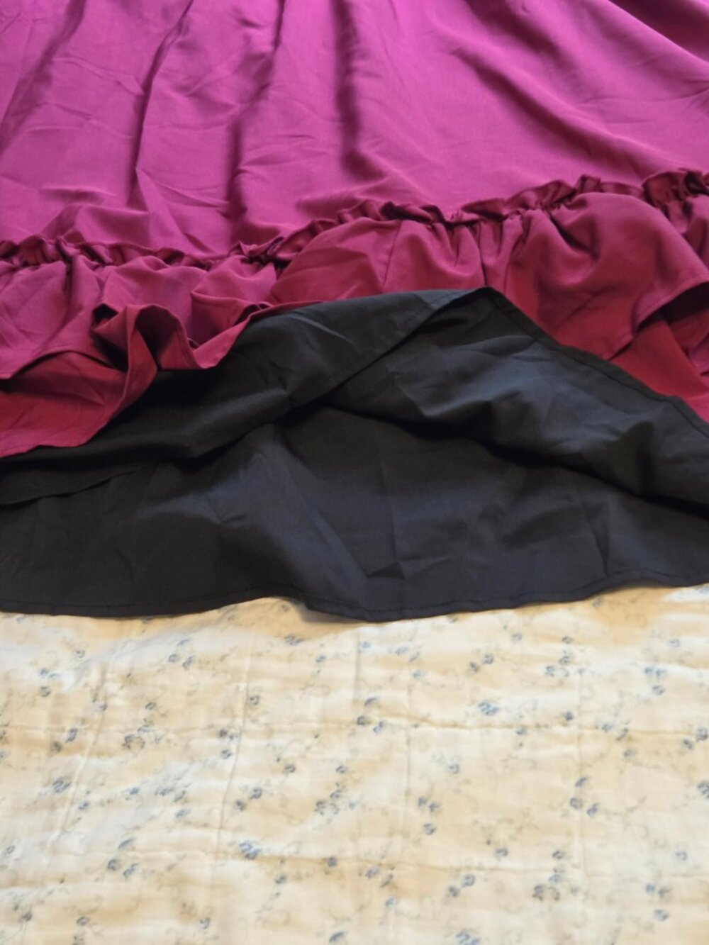 Women's Ruffled Hem Maxi Skirt - DEEP BURGUNDY W RUFFLED VICTORIAN STYLE M-L - Picture 7 of 10